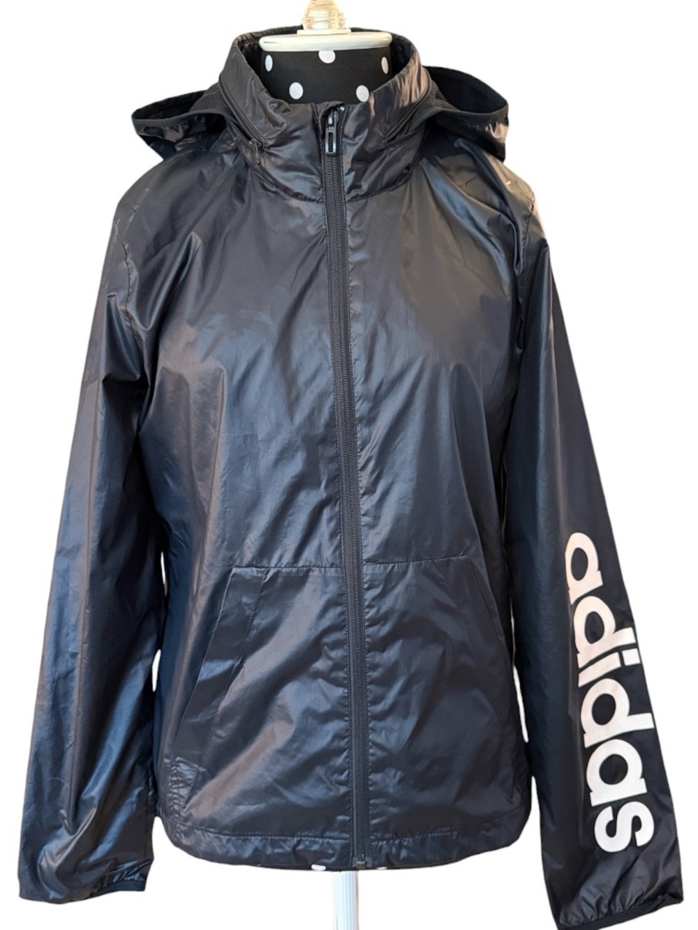 Adidas Essentials Linear Packable Hood Windbreaker Jacket Mesh Lined Black Small